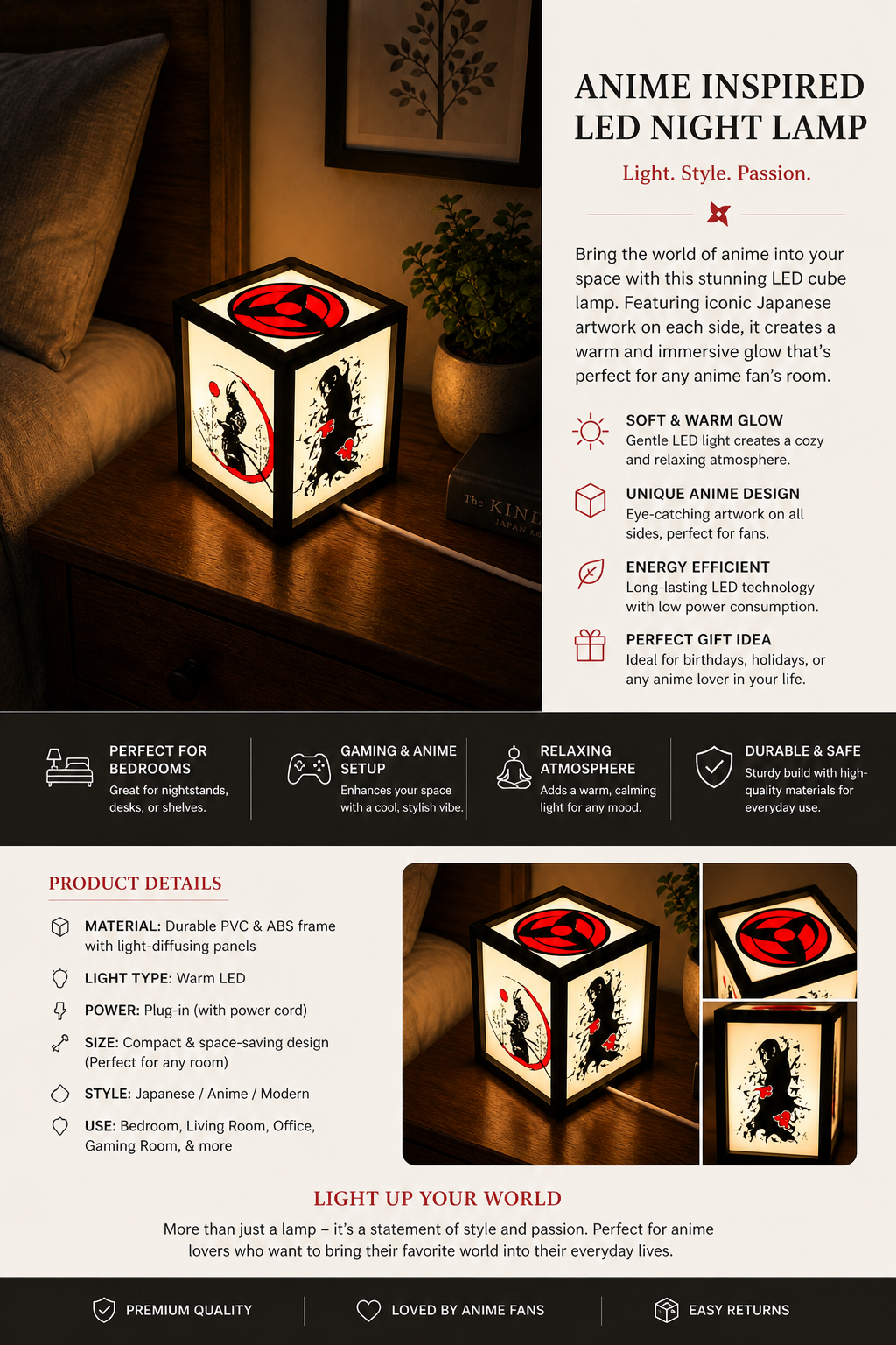 Anime inspired lamp, night light, mood light