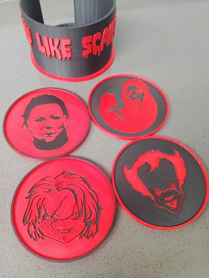 Drink coaster set horror movie theme